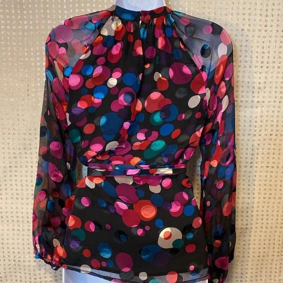 Trina Turk Greyhound Multicolor Silky Long sleeve Blouse with Tie - Picture 10 of 12